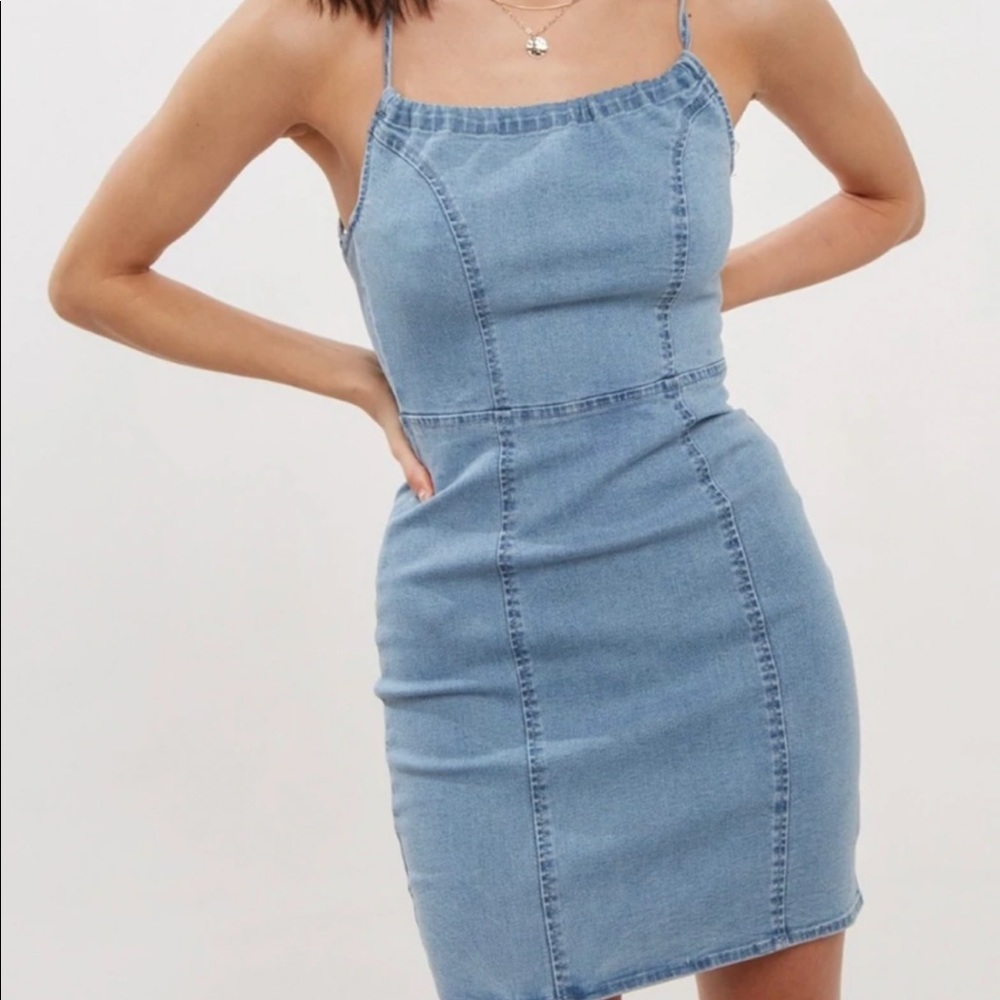 Stradivarius zip back denim bodycon dress